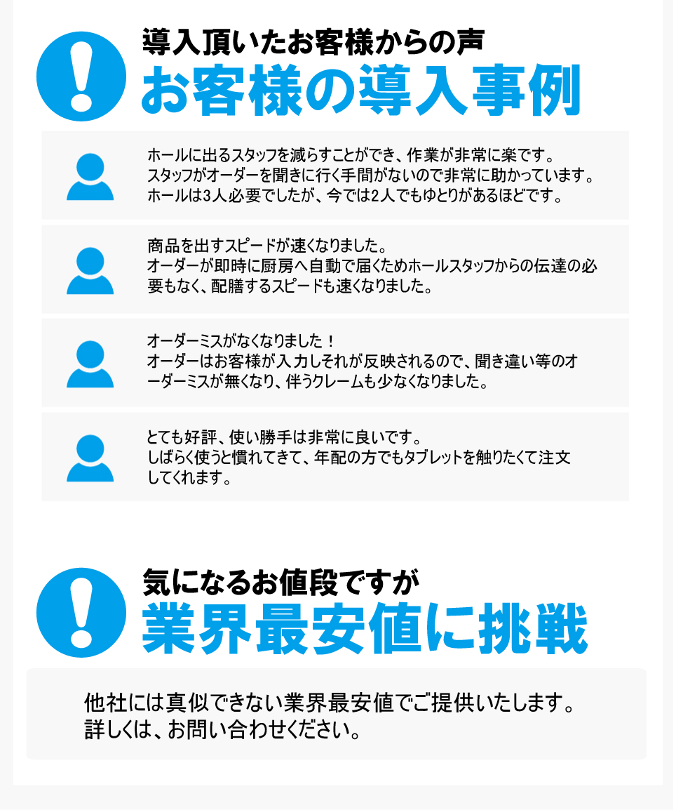 業界最安に挑戦。タッチパネルセルフオーダーシステム